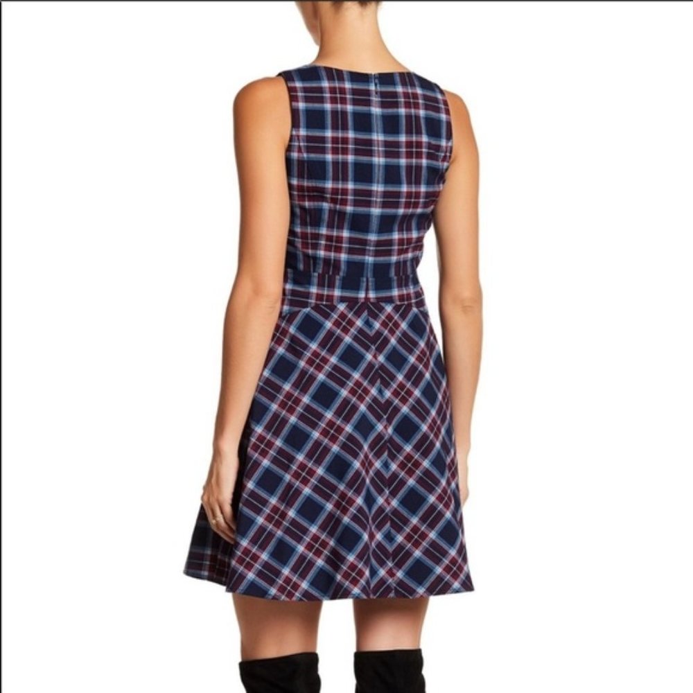 Donna Morgan Navy Plaid Tartan A Line Dress